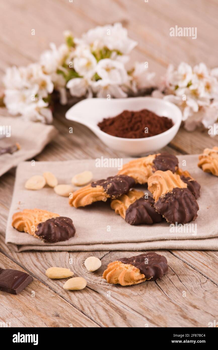 Butter cookies with chocolate. Stock Photo