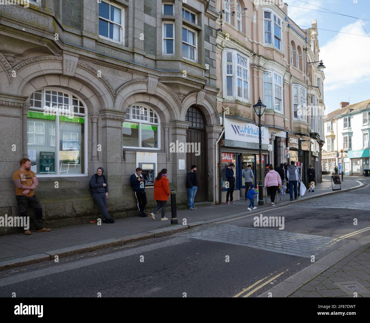 Camborne, Cornwall, UK. 12th Apr, 2021. There was a long queue for Both