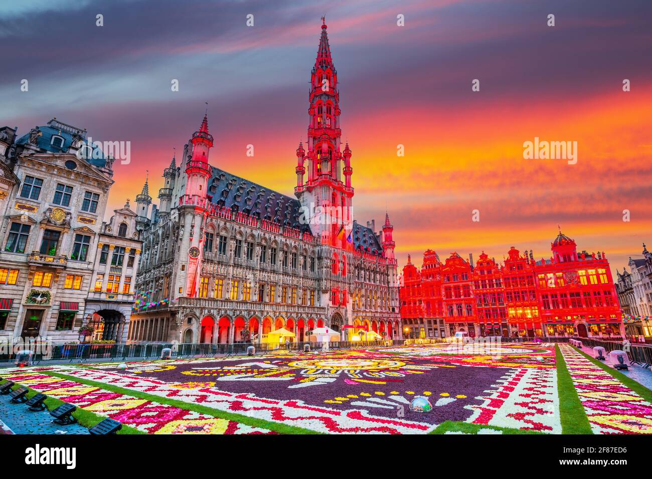 Brussels, Belgium - August 17, 2018: Grand Place during Flower Carpet festival. This year theme was Mexico. Stock Photo