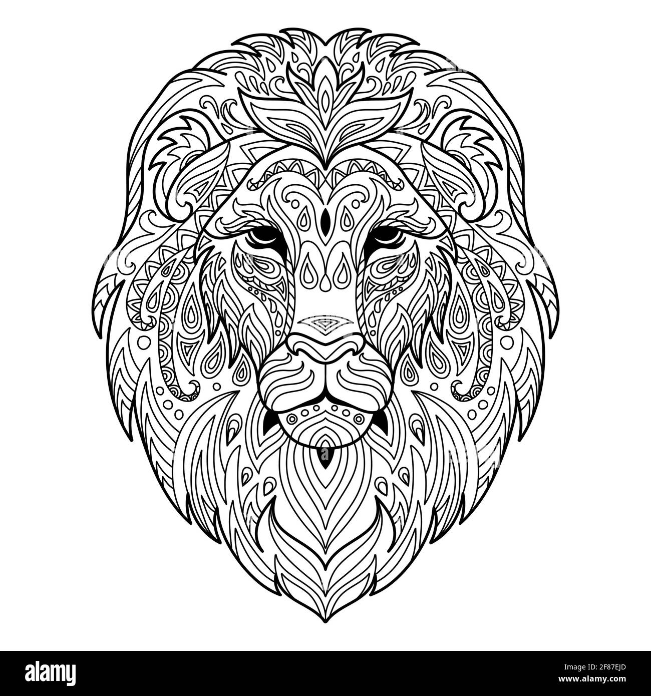 Head of lion. Abstract vector contour illustration isolated on white background. For adult anti stress coloring book page with doodle and zentangle el Stock Vector