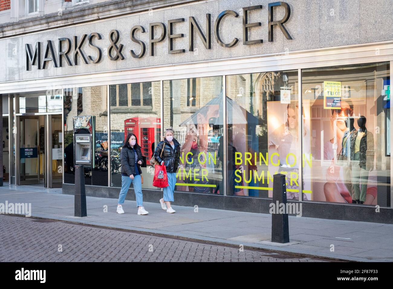 Cambridge, UK. 12th Apr, 2021. Shops reopen in Cambridge as part of the UK easing of Covid 19 lockdown restrictions. The roadmap allows opening of non essential shops across England today. It was a relatively quiet start to the morning as shoppers returned to high Street retail outlets. Credit: Julian Eales/Alamy Live News Stock Photo