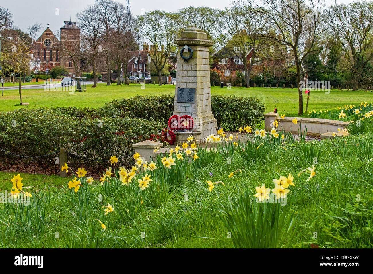 War memorial in spring time, Sidcup, Kent, England Stock Photo