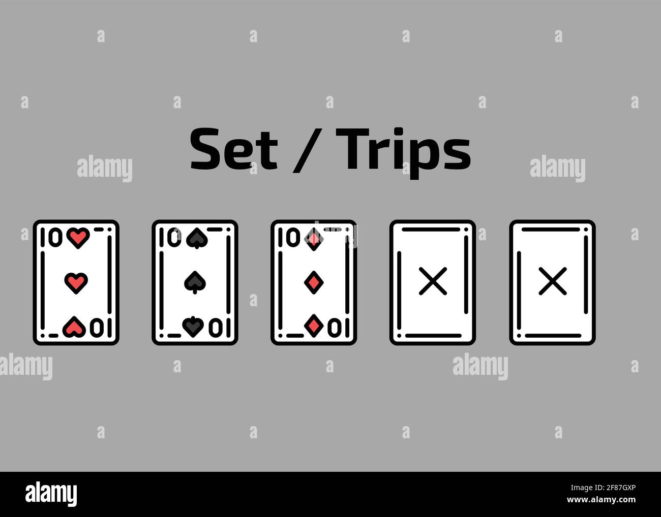 Combination set trips playing cards olor line icon set. Gambling