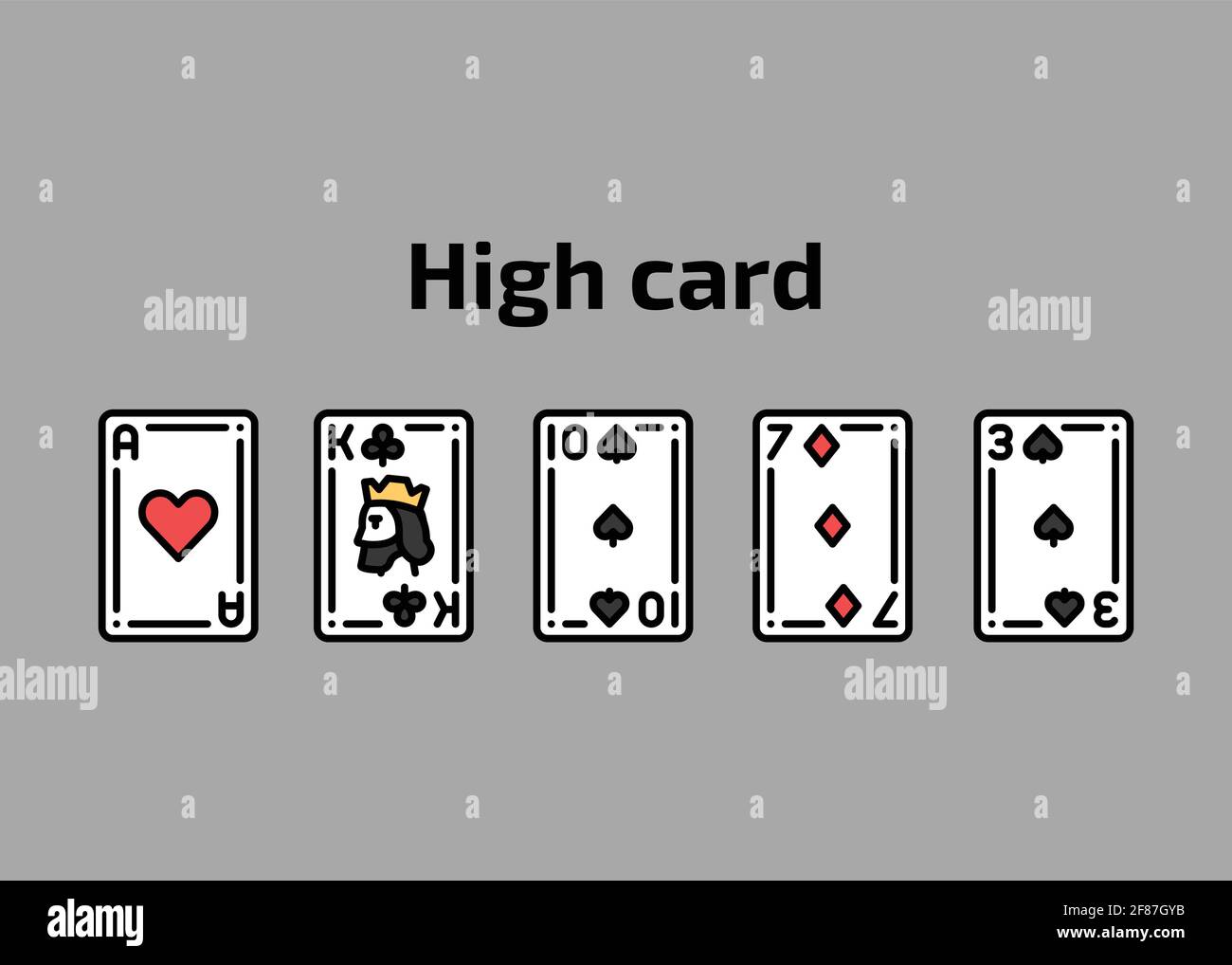 Combination high card playing cards olor line icon set. Gambling