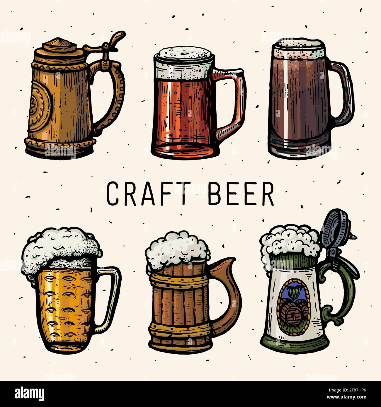 Craft Beer Retro Style Beer Mugs Engraving Hand Drawn Craft Beer Cups Vintage Engraving Illustration For Poster Oktoberfest Pint Sketch Style Stock Vector Image Art Alamy