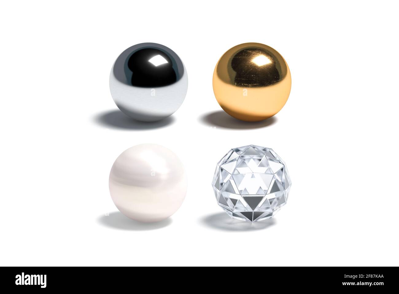 Blank gloss silver, gold, pearl and diamond ball mockup set Stock Photo