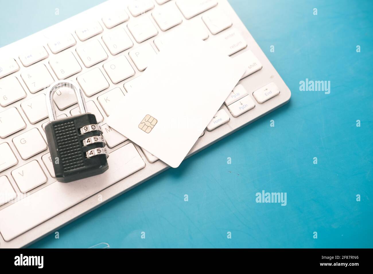 internet safety concept with padlocked on computer keyboard Stock Photo