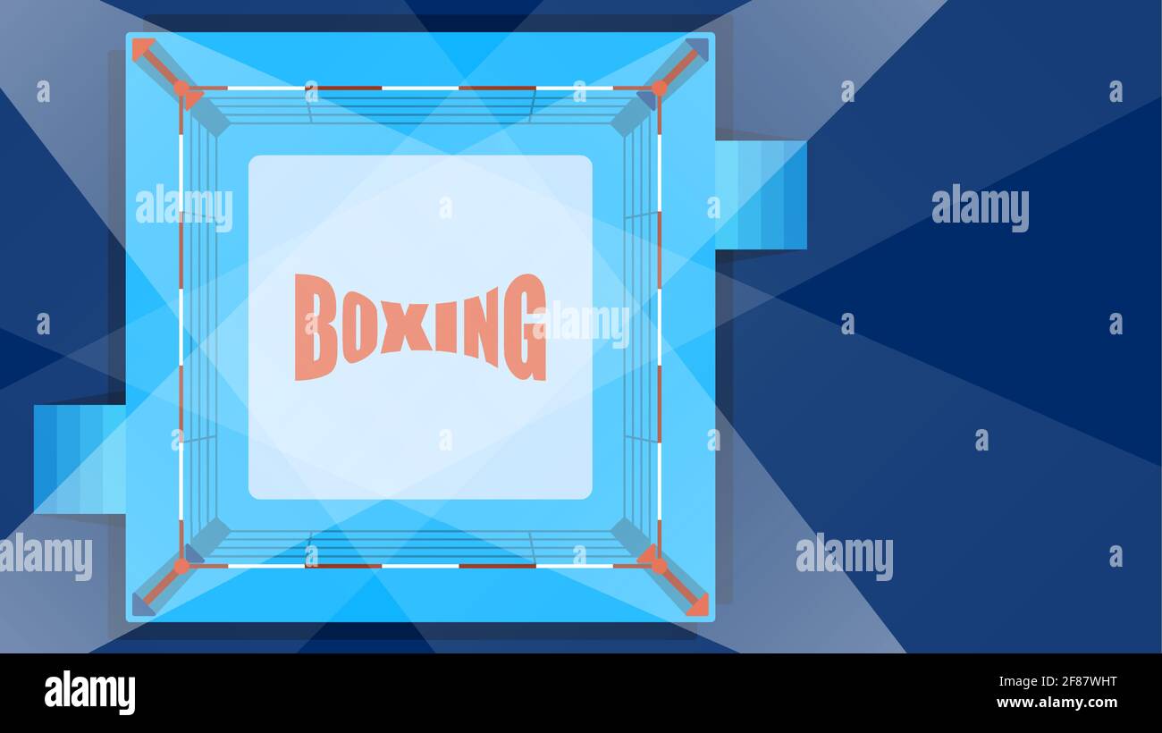 arena for boxing and martial arts matches. An empty sports ring illuminated by beams of spotlights. Vector in cartoon style Stock Vector