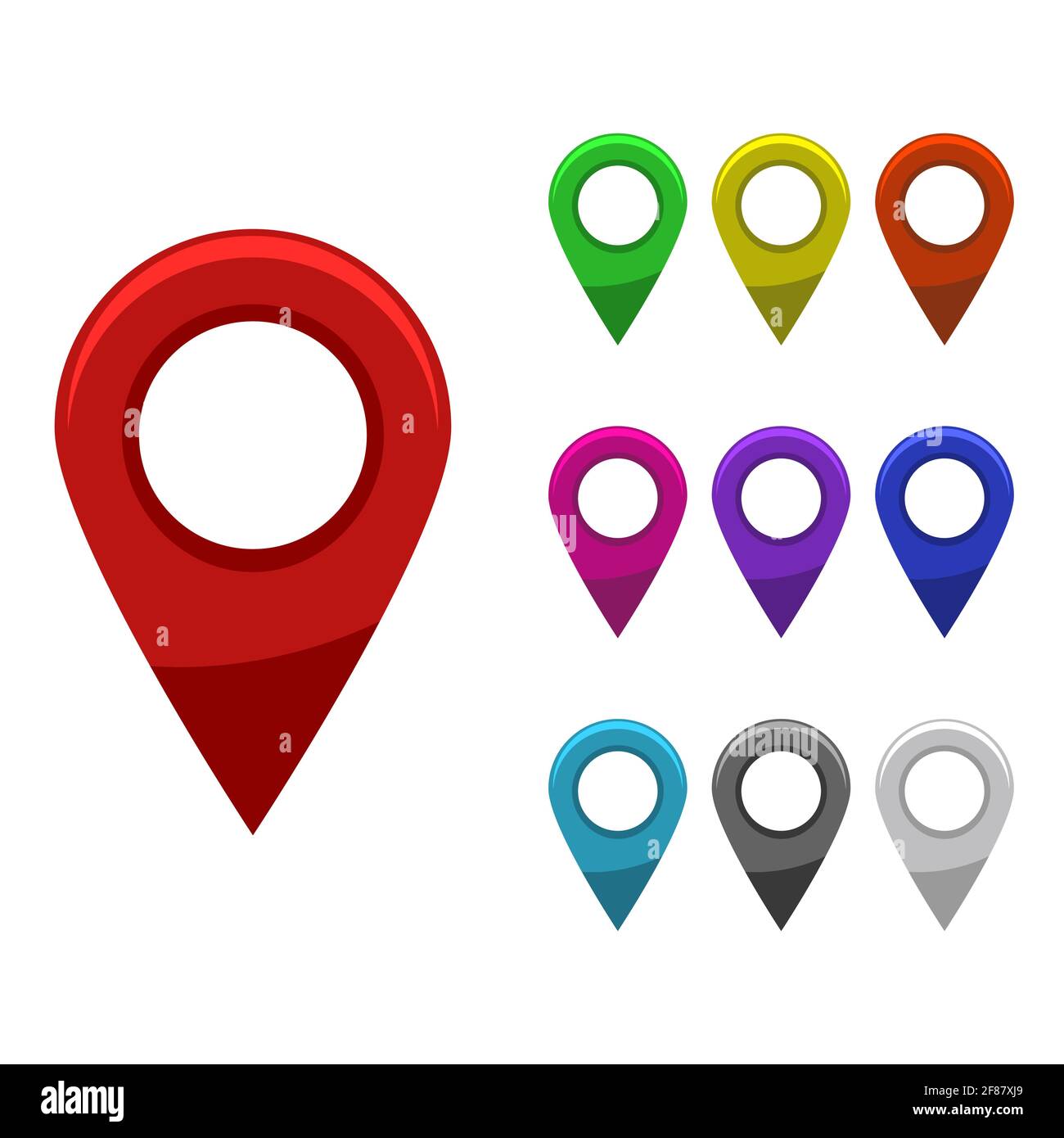 Set of bright map pointers. Flat and solid color style vector ...