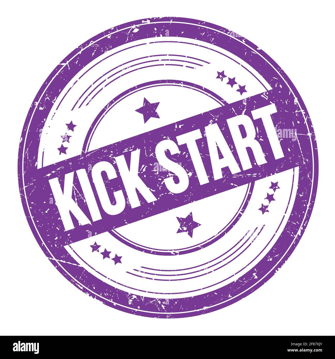 KICK START text on violet indigo round grungy texture stamp Stock Photo -  Alamy