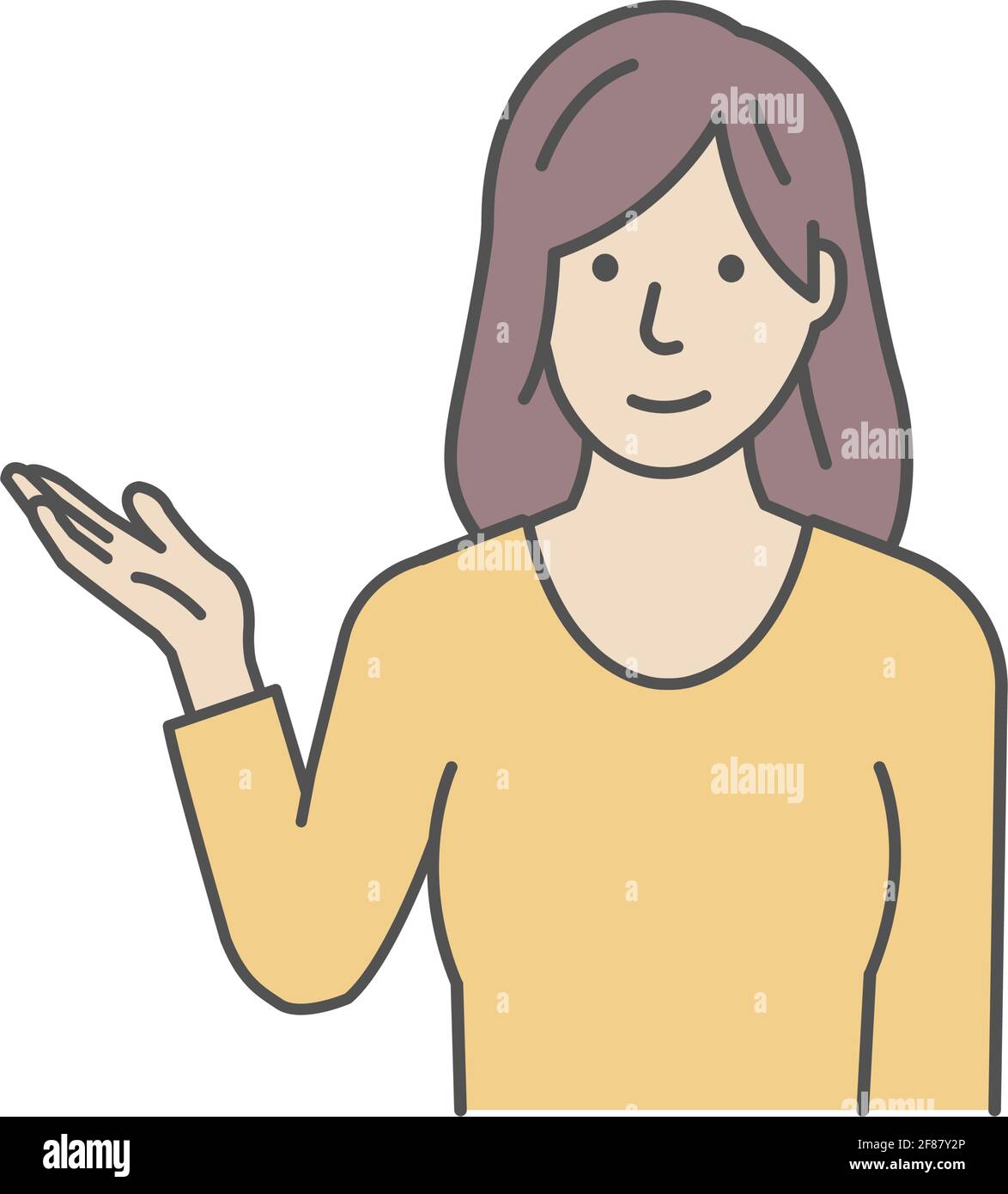 Vector illustration of a young woman introducing or navigating Stock Vector