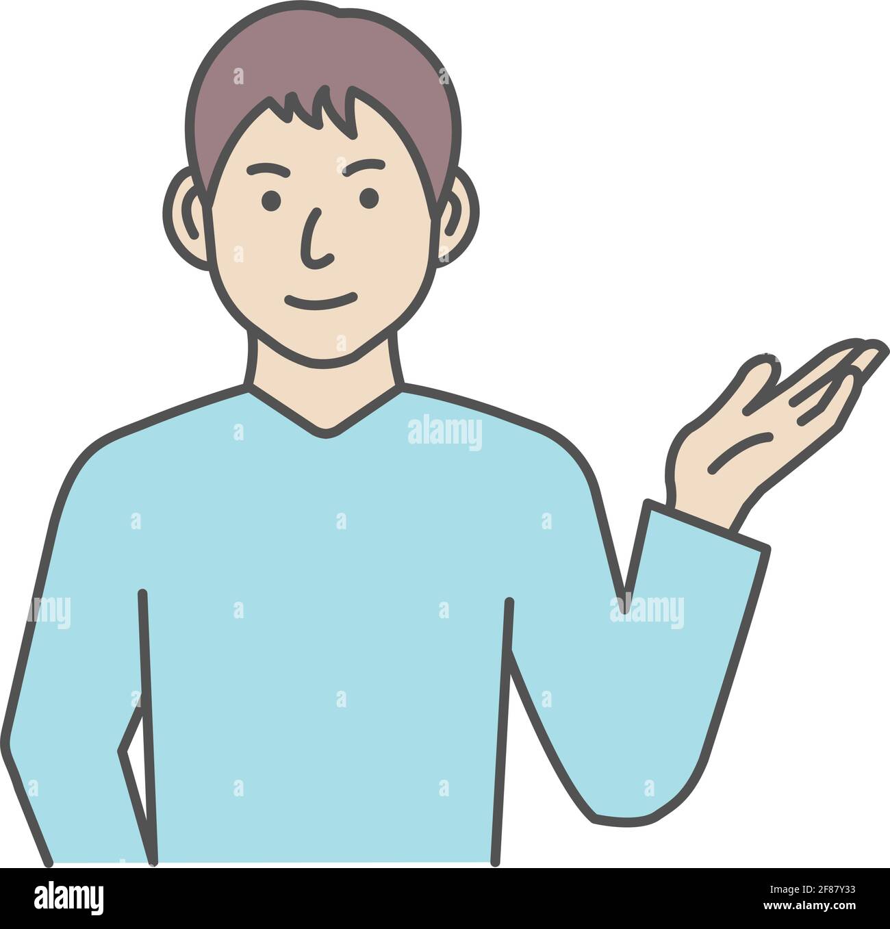 Vector illustration of a young man introducing or navigating Stock Vector