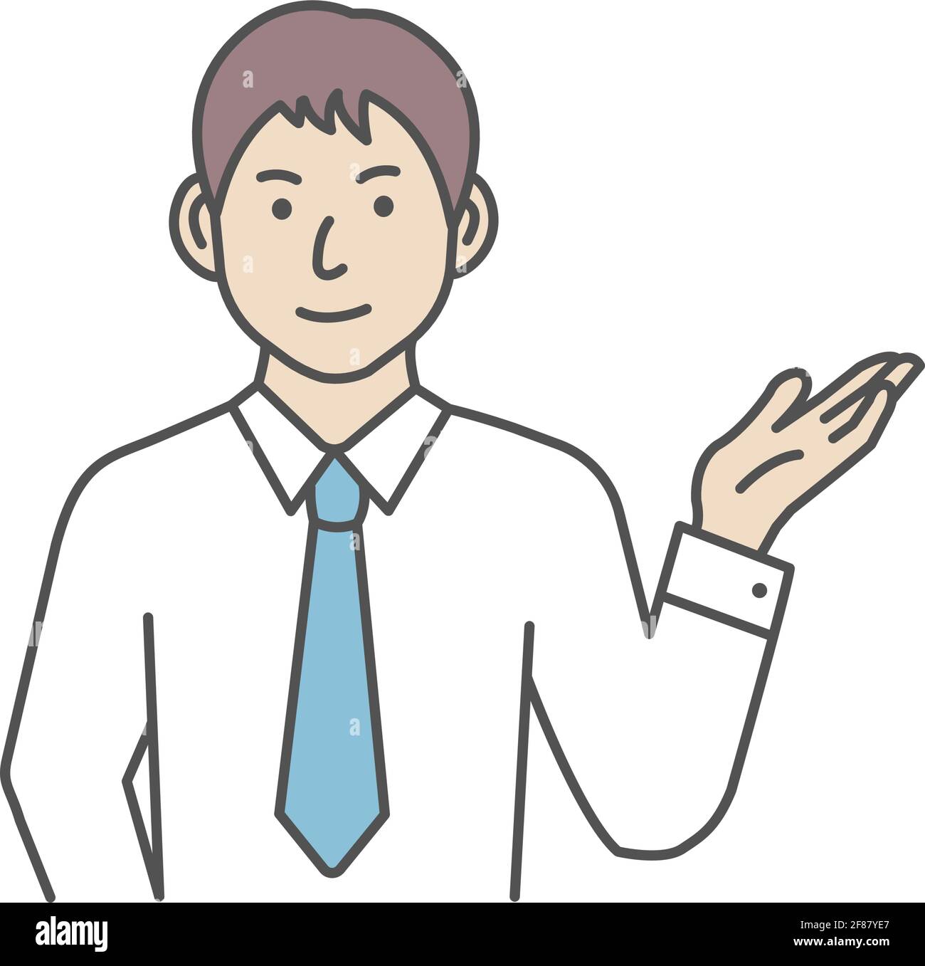 Vector illustration of a young businessman introducing or navigating Stock Vector