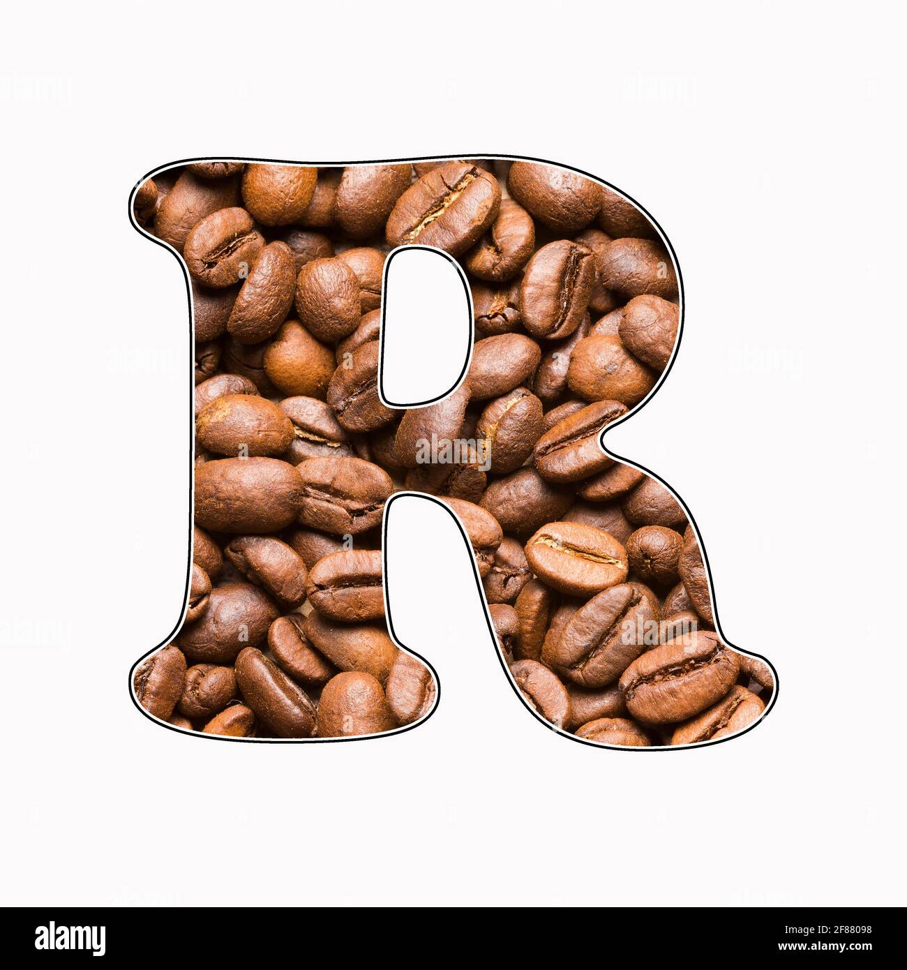 R, letter of the alphabet - coffee beans background. Coffea Stock Photo