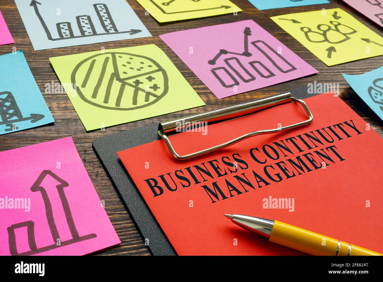 Business continuity management BCM plan on the red paper Stock Photo