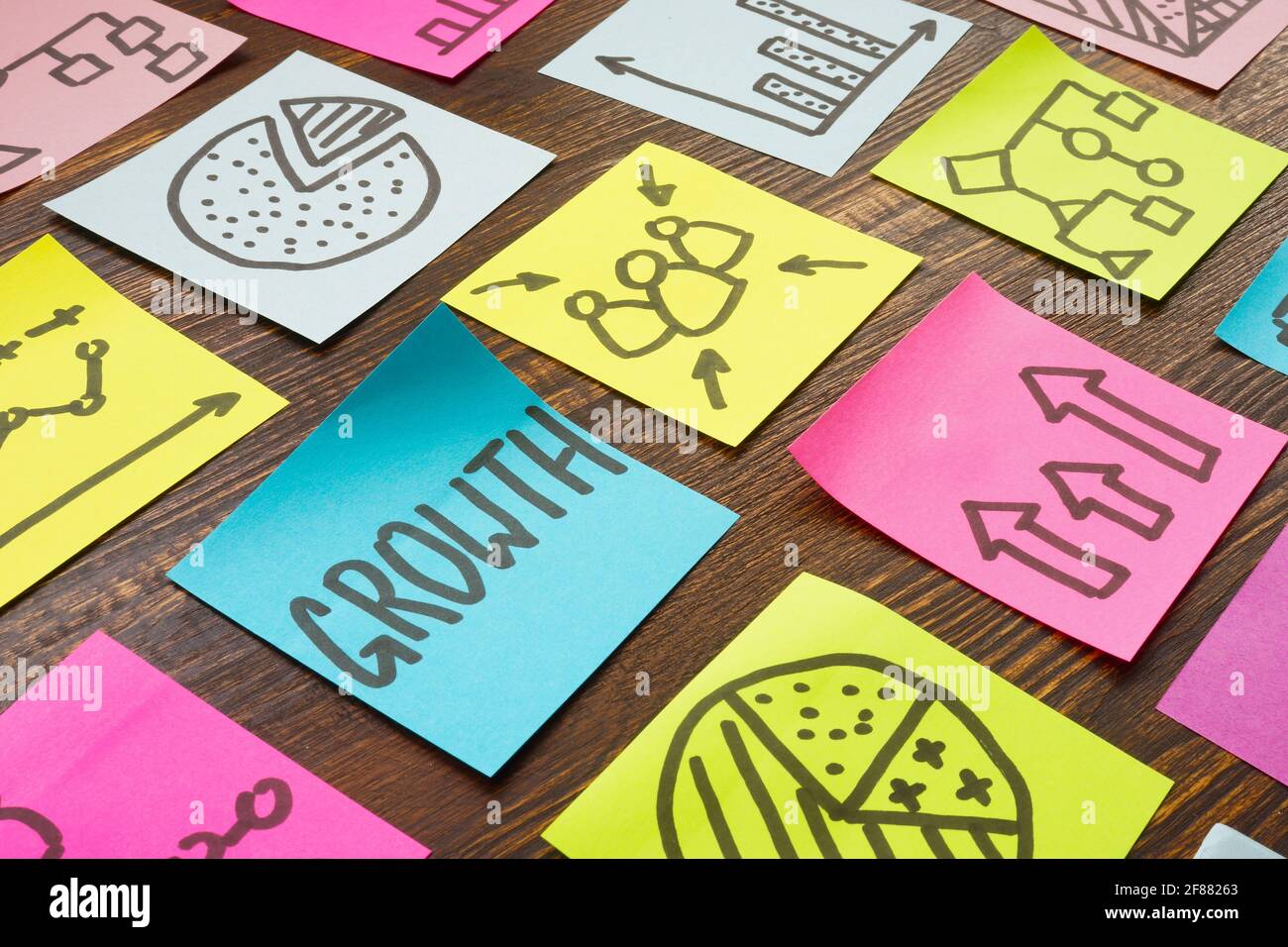 Business growth and success concept. Color memo ticks. Stock Photo