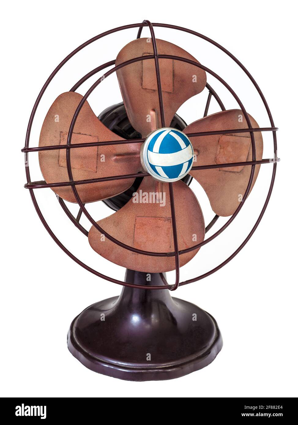 Early nineteenth century brown electric fan isolated on a white background Stock Photo