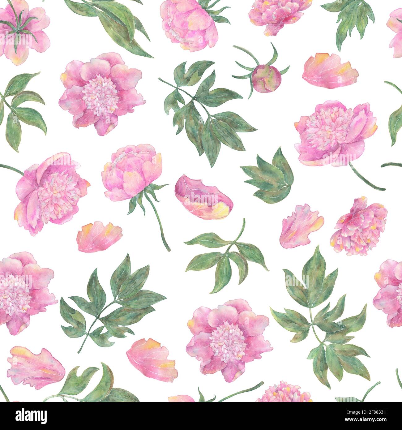 Seamless pattern with beautiful peony flowers and leaves isolated on ...