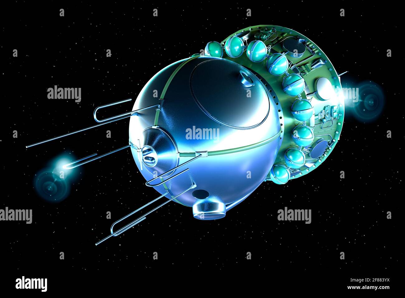 The Vostok spacecraft, was a type of spacecraft built by the Soviet Union. The first human spaceflight by Soviet cosmonaut Yuri Gagarin Stock Photo