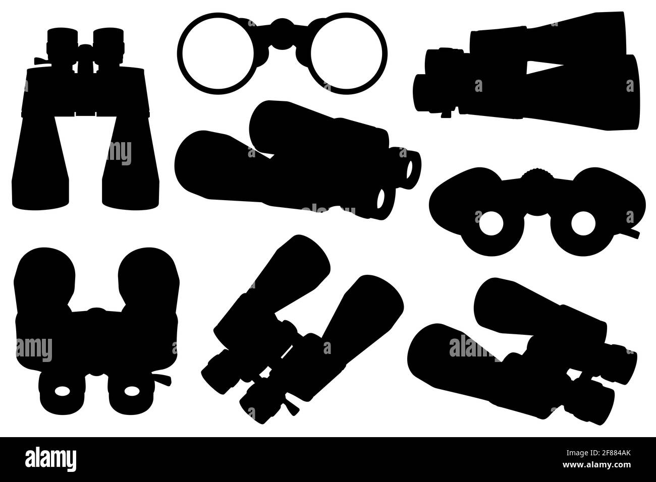 Set of binoculars in different positions isolated on white Stock Photo