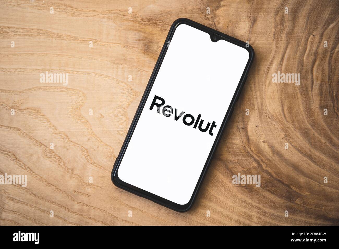 Revolut is an English financial technology company headquartered in London, England, that offers banking services. Stock Photo