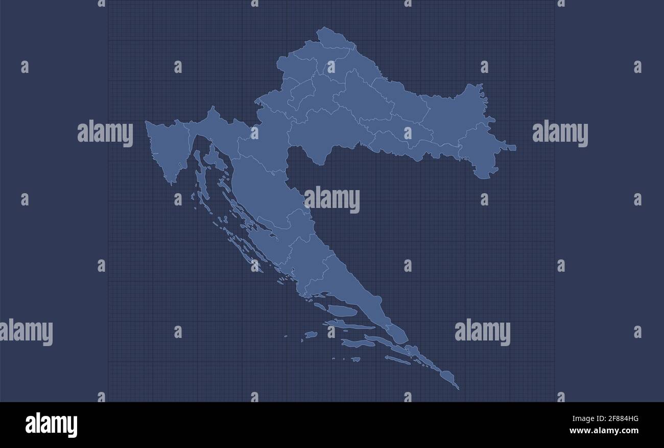 Croatia map, separate regions with names, infographics blue flat design blank Stock Photo