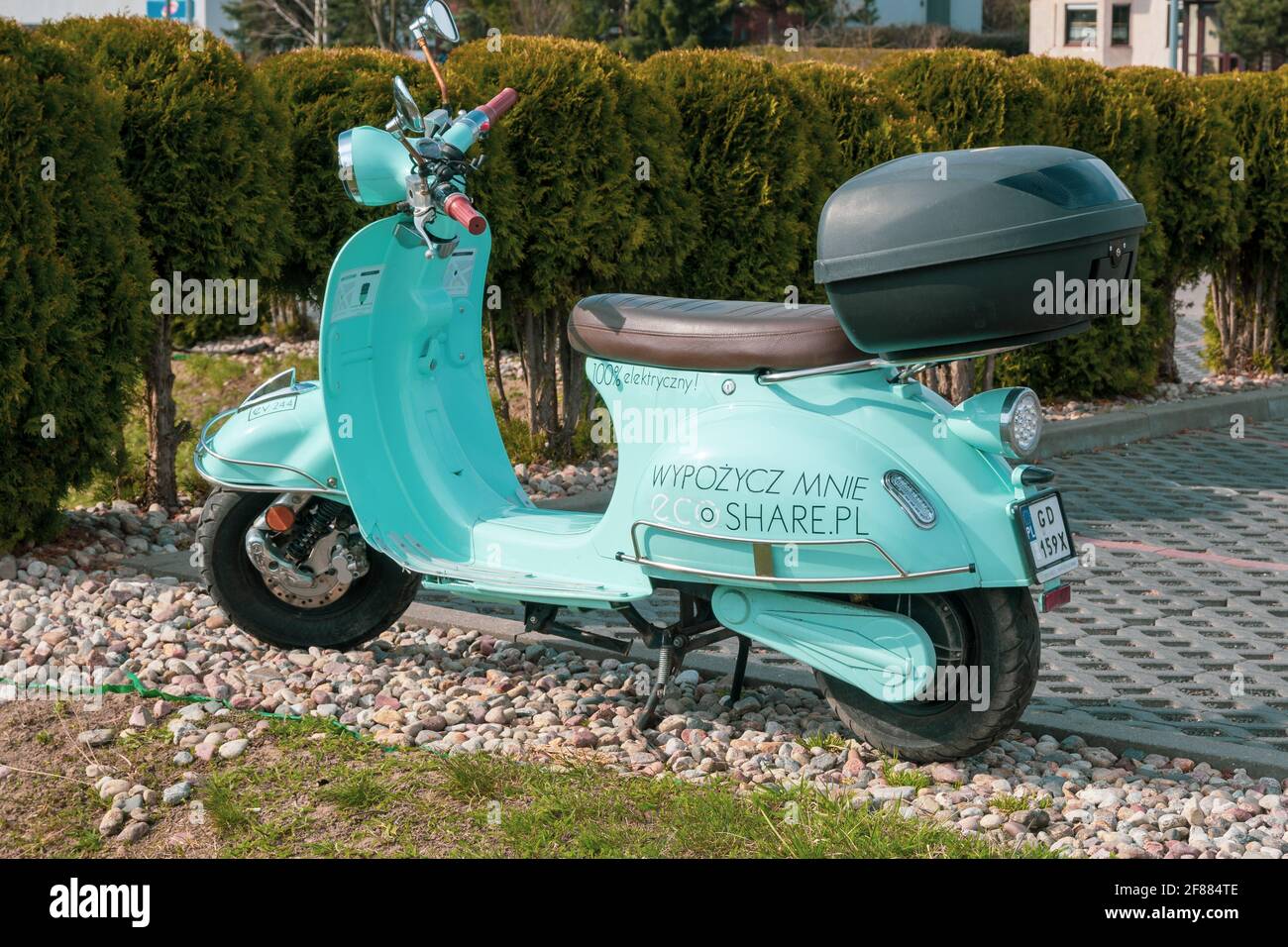 lava Invitere vurdere Gdansk, Poland - April 11, 2021: Eco electric scooter ready to be rented  for minutes on the street in Gdańsk. Poland, Europe Stock Photo - Alamy