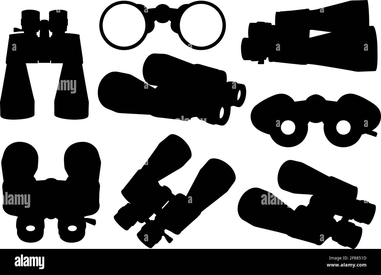 Set of binoculars in different positions isolated on white Stock Vector