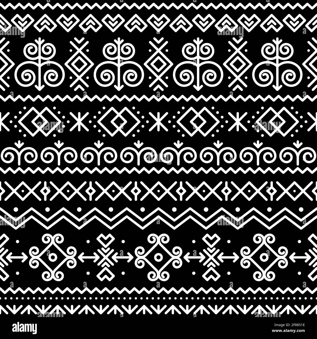 Slovak folk art vector seamless pattern with abstract geometric shapes inspired by traditional house paintings from village Cicmany in Zilina region, Stock Vector