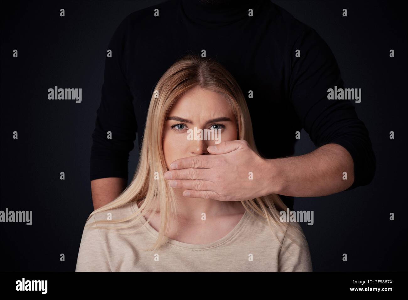 Domestic violence, tiran, sexism, abuse and shut up Stock Photo