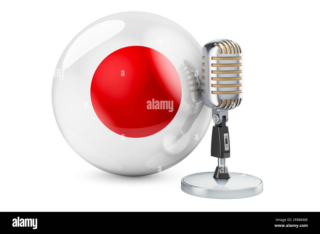 Music of Japan concept. Retro microphone with Japanese flag. 3D