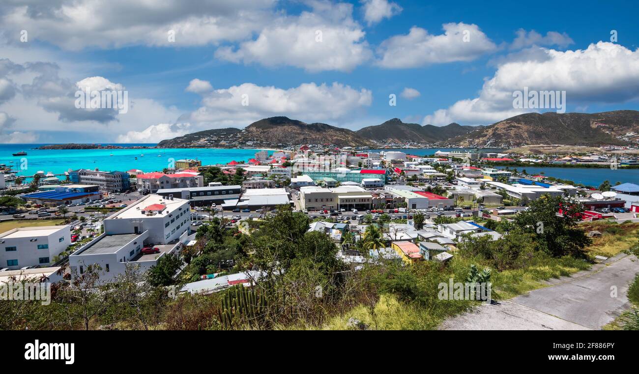 Philipsburg St Maarten panoramic cityscape. Stock Photo