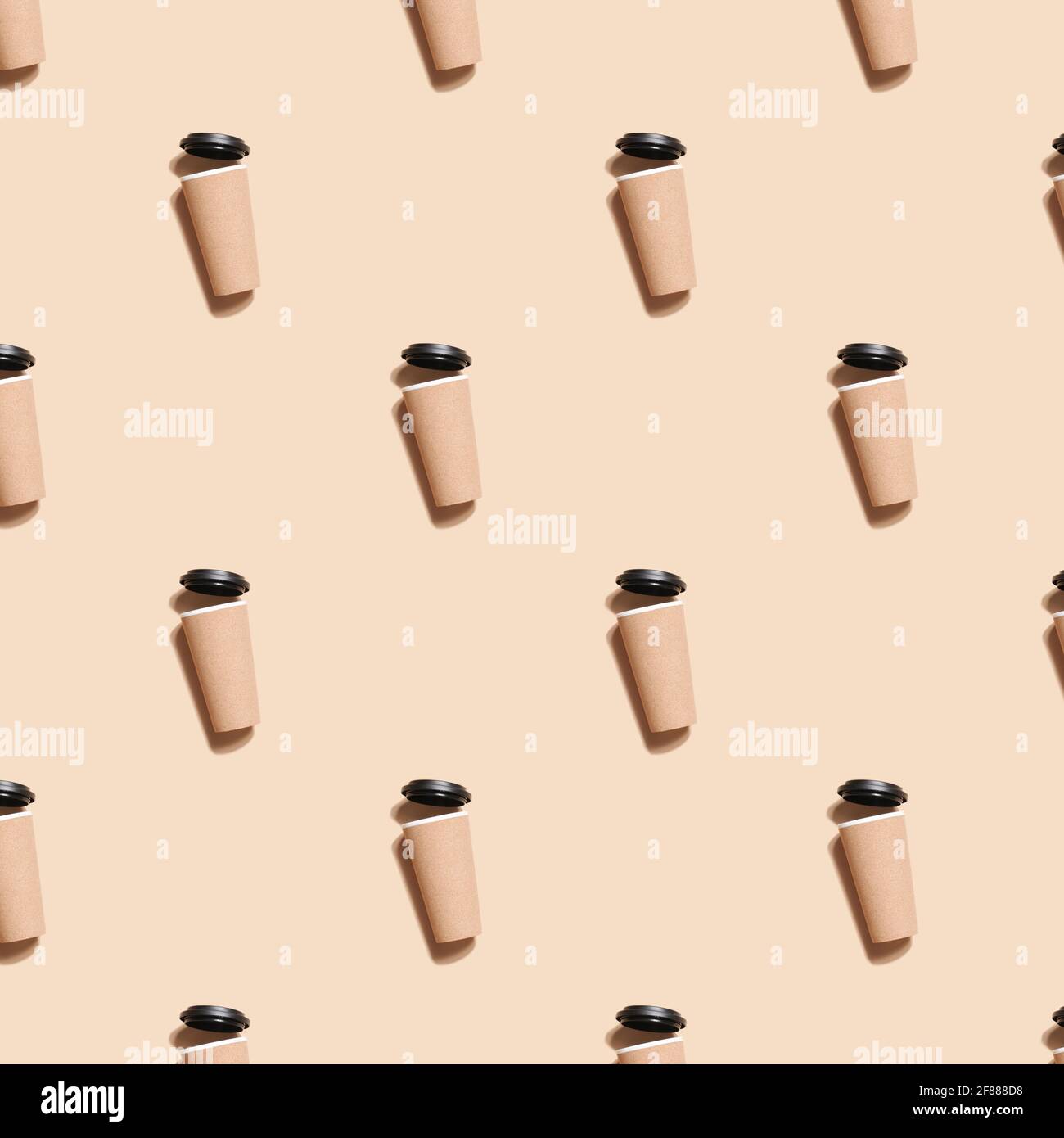 reusable eco coffee or tea cup pattern on beige background. Sustainable lifestyle. Eco friendly and Zero waste concept.Flat lay mock up. Stock Photo