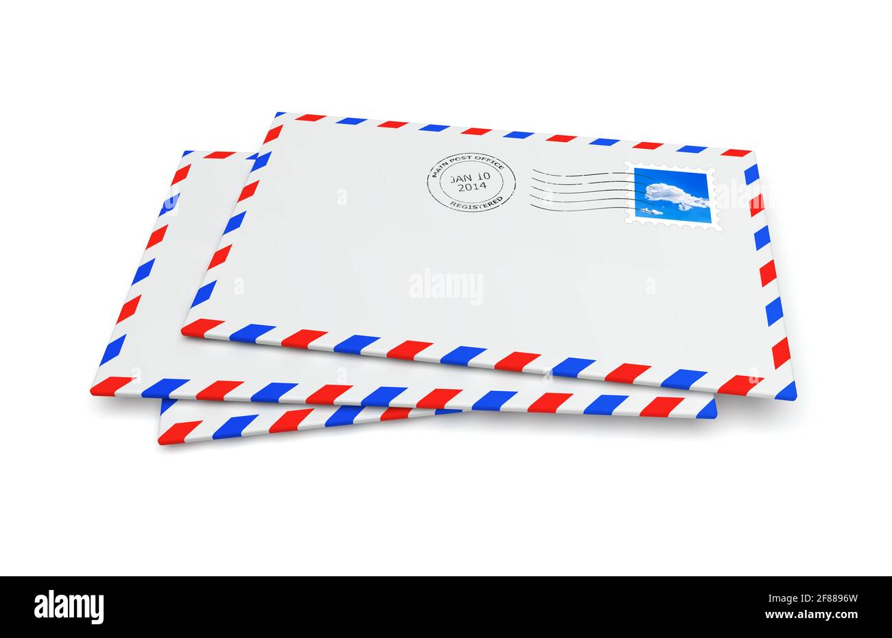 Isolated mail envelopes with postage stamp and postmark Stock Photo
