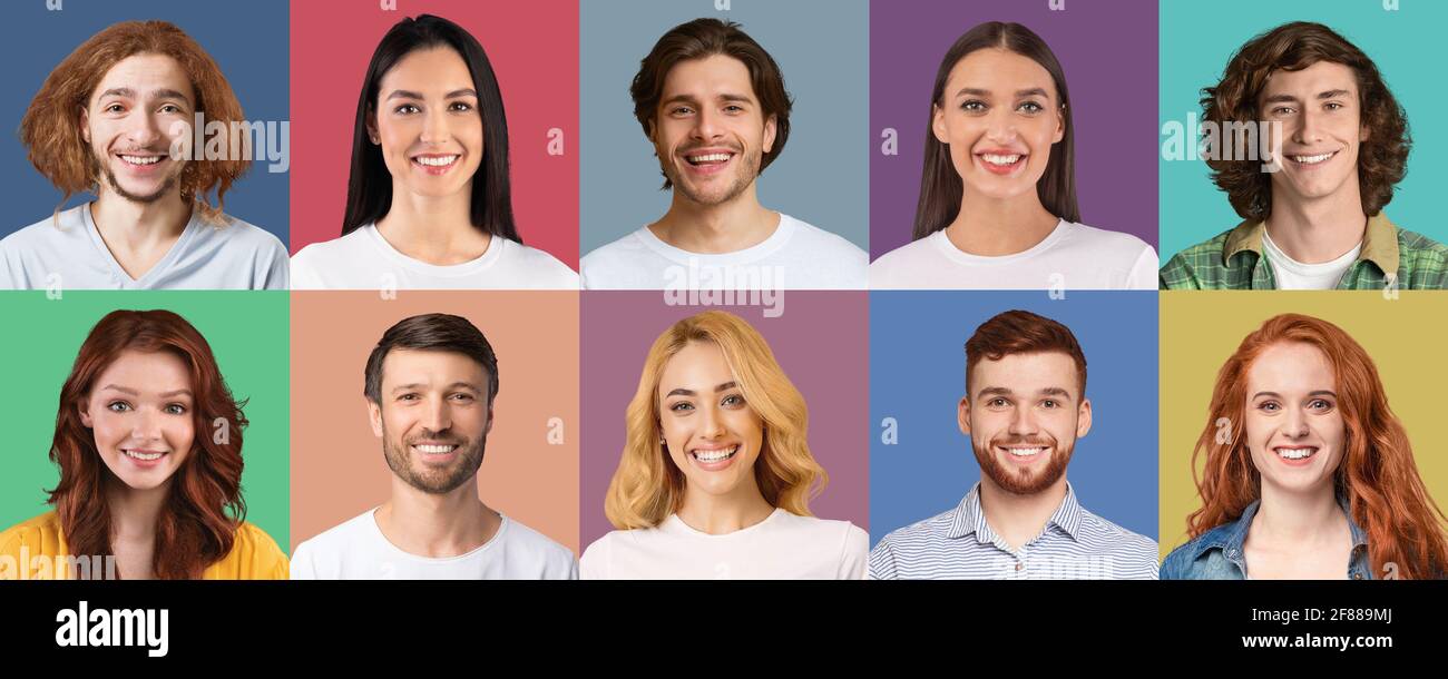 Composite collage of happy diverse young people Stock Photo