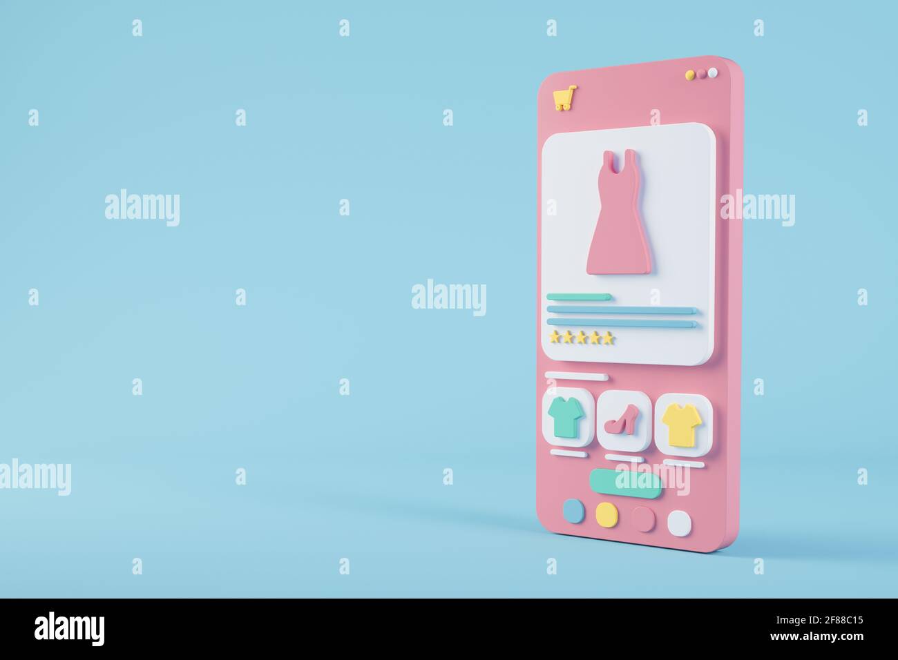 Cartoon phone with shopping app 3d rendering Stock Photo
