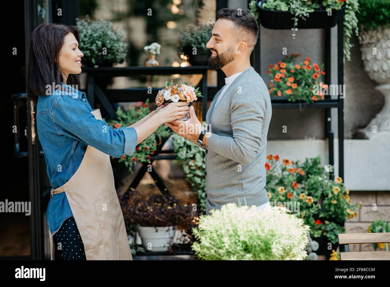 Outdoors shopping, pick up order from flower studio and creative work