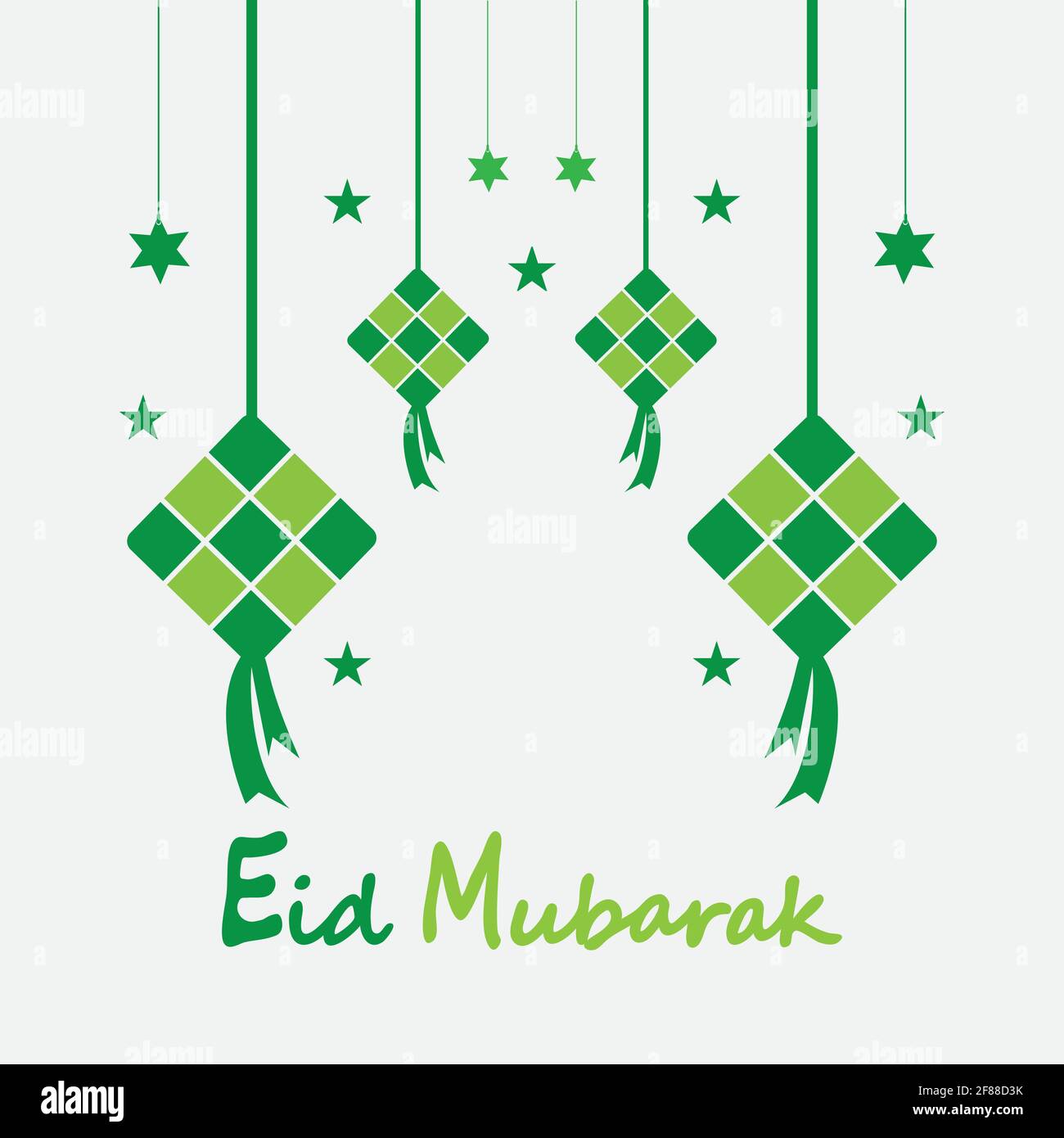 Eid mubarak background with ketupat,crescent and stars for celebrate