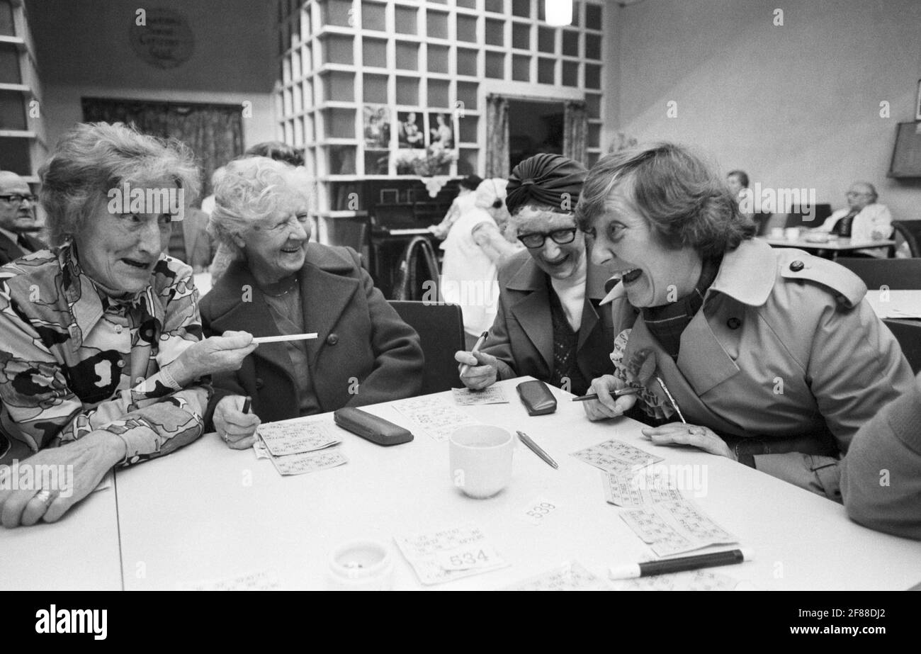 File photo dated 05/11/81 of Shirley Williams (r) in a lively discussion over the figures when she joined in a Bingo game at the Pensioners' Club in Crosby. The former cabinet minister and Liberal Democrat peer, Baroness Williams of Crosby, has died aged 90, the Liberal Democrats have said. Issue date: Monday April 12, 2021. Stock Photo