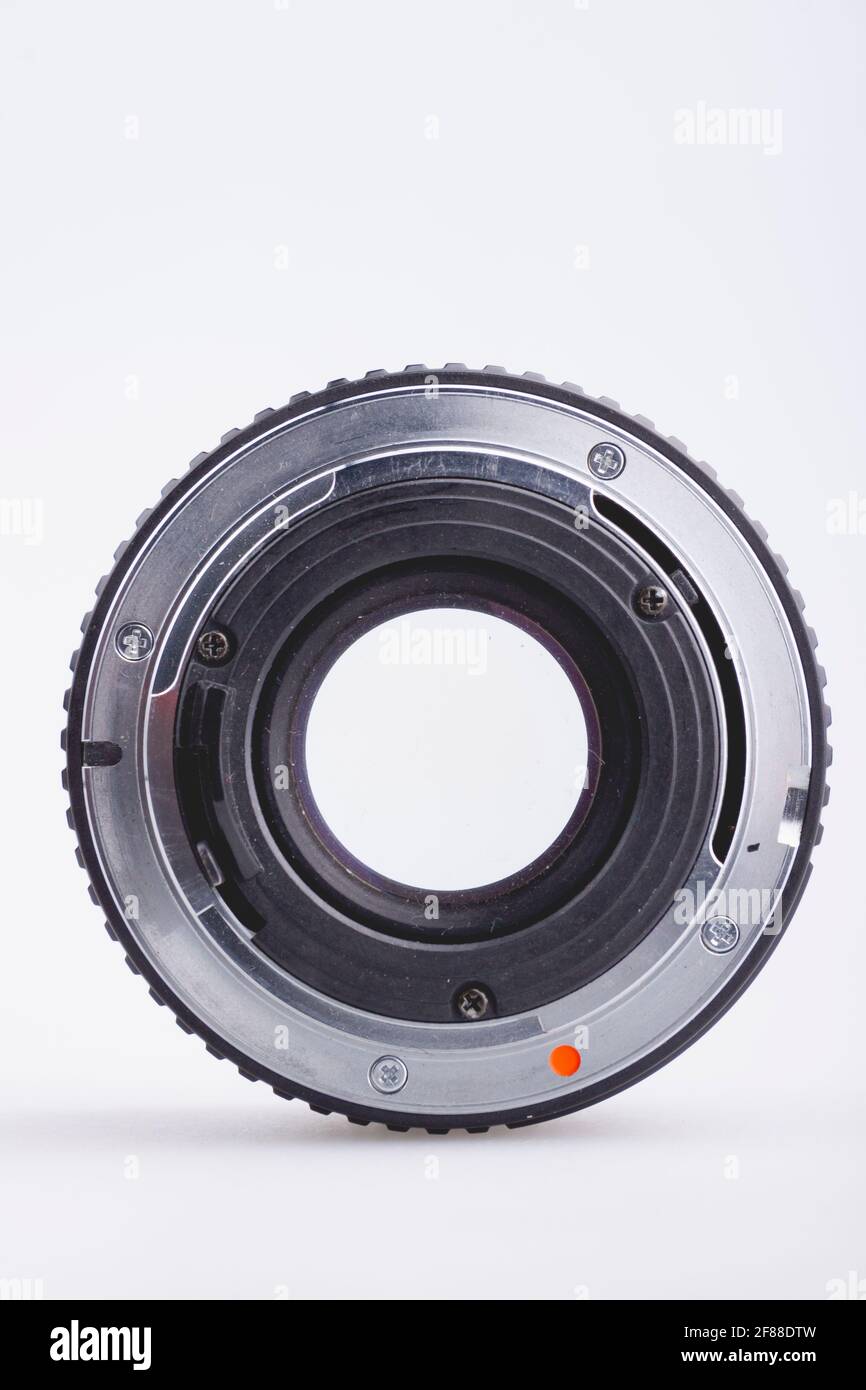 Bilbao, Spain - April 30, 2010: Illustrative editorial photography of an old Ricoh Rikenon lens for photo cameras, totally obsolete and somewhat retro Stock Photo