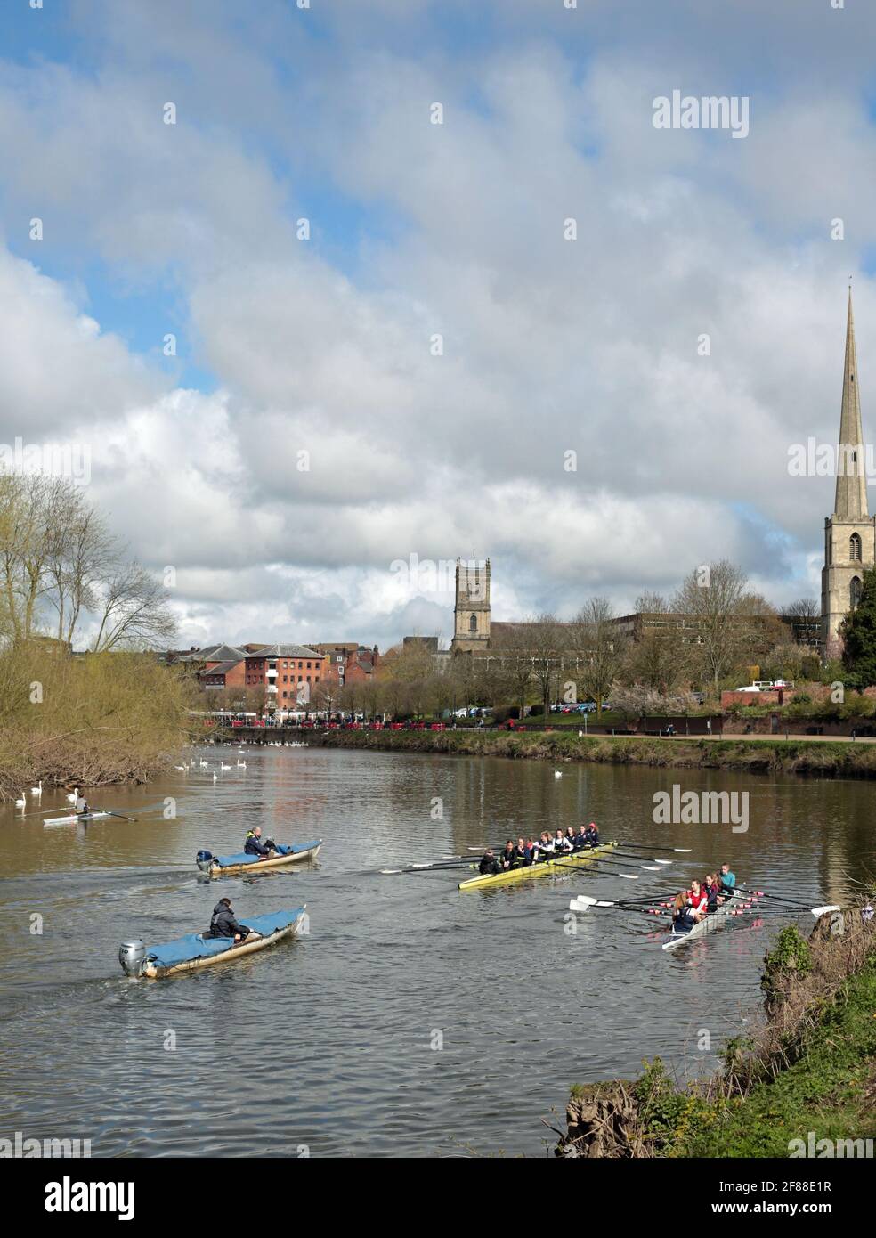Students from King's school Worcester rowing on the river Severn in