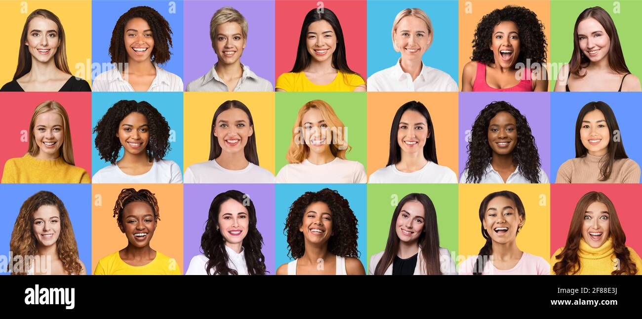 Composite set of smiling diverse multicultural women Stock Photo - Alamy