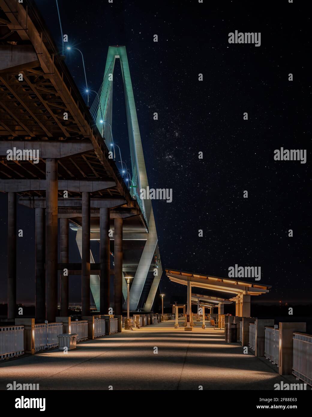 The Arthur Ravenel Bridge spans the Cooper River in South Carolina. The