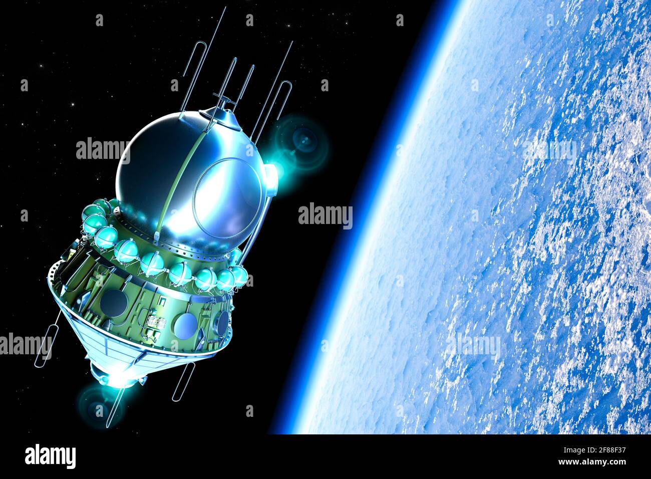 The Vostok spacecraft, was a type of spacecraft built by the Soviet Union. The first human spaceflight by Soviet cosmonaut Yuri Gagarin Stock Photo
