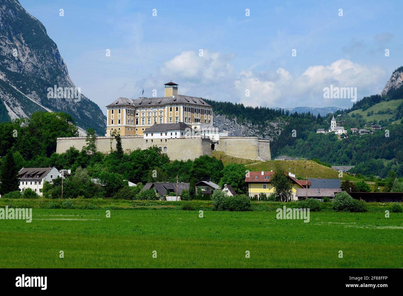 Austria, castle Trautenfels in Ennstal valley, Styria Stock Photo