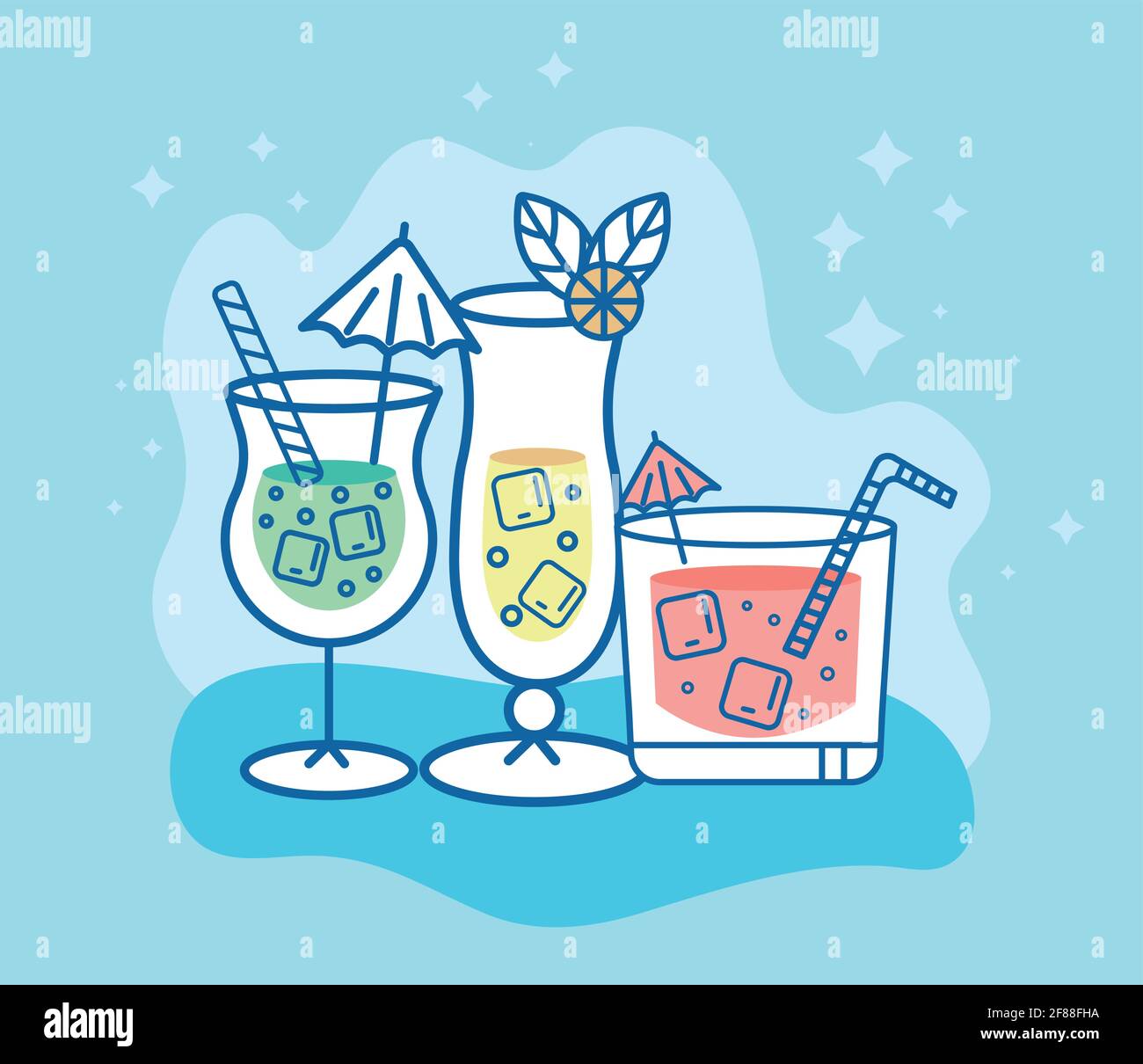 three tropical drinks frame Stock Vector