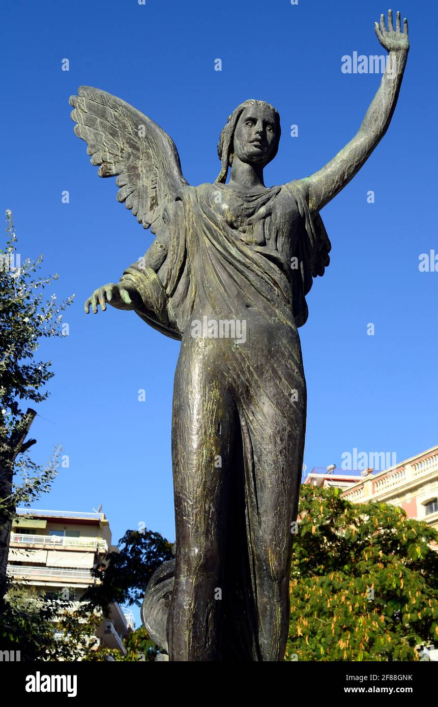 Kavala, Greece - September 23rd 2012: statue of Goddess Nike, the bronze  statue of victory is in the Iroon public garden and is made by sculptor  John P Stock Photo - Alamy