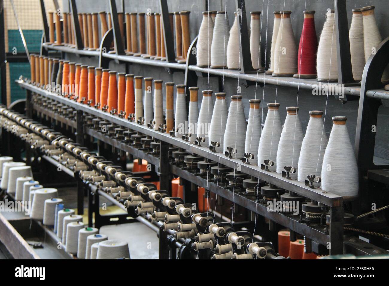 Threads and Spools on a Vintage Textile Machine Stock Photo - Alamy