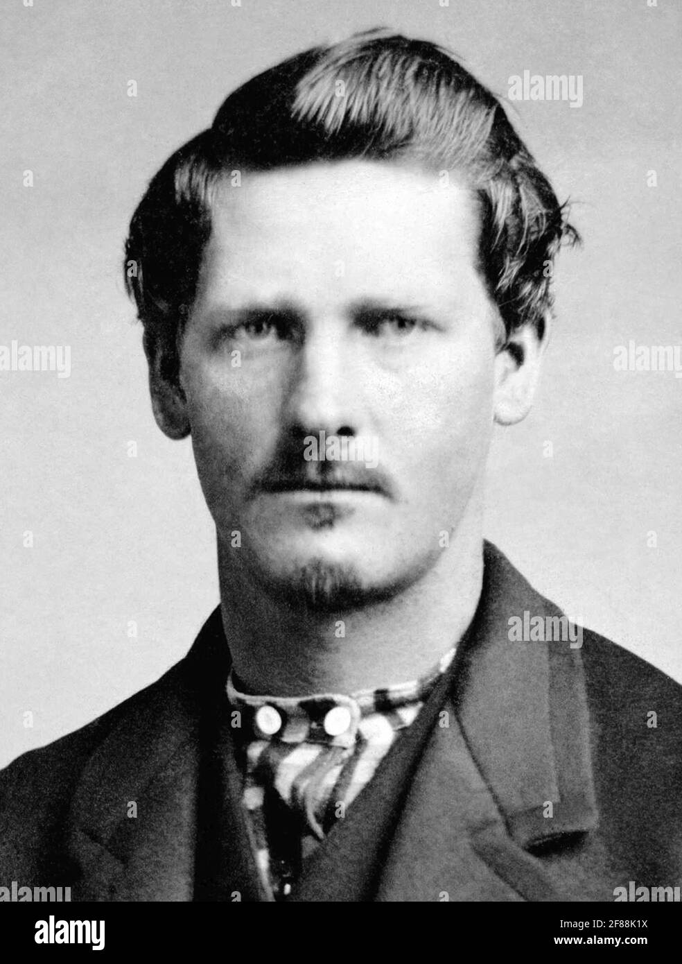 Vintage portrait photo of American lawman Wyatt Earp (1848 – 1929) – Earp, who took part in the famous gunfight at the O.K. Corral in 1881, is pictured circa 1870. Stock Photo