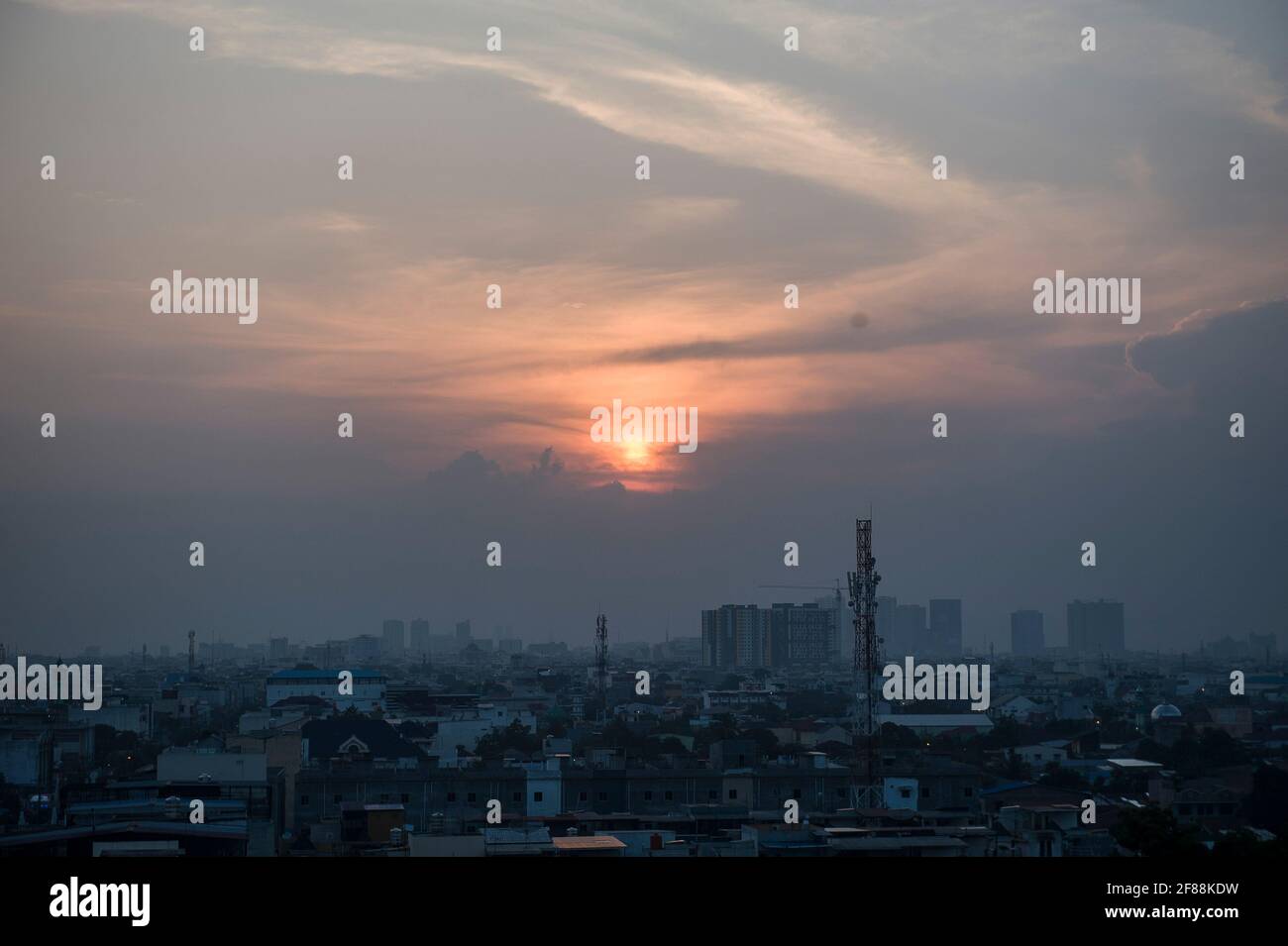 Medan, Indonesia. 12th Apr, 2021. Sunset seen during the 'Hilal' monitoring or the time when the holy month of Ramadan is entered at the Observatory for Falak Science at the Muhammadiyah University of North Sumatra in Medan, Indonesia on April 12, 2021. The government announces that the majority of Indonesians are Muslims will perform fasting on April 13, 2021, which is in the holy month of Ramadan 1442 Hijriah. Photo by Sutanta Aditya/ABACAPRESS.COM Credit: Abaca Press/Alamy Live News Stock Photo